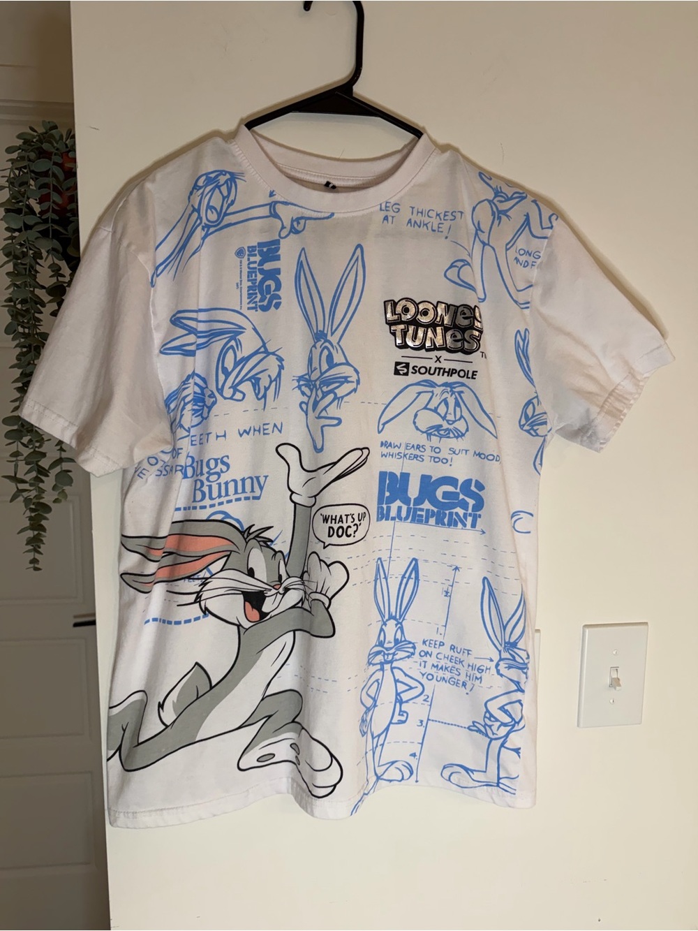 Looney Tunes x Southpole Bugs Bunny Blueprint Graphic T Shirt XL Y2K Streetwear